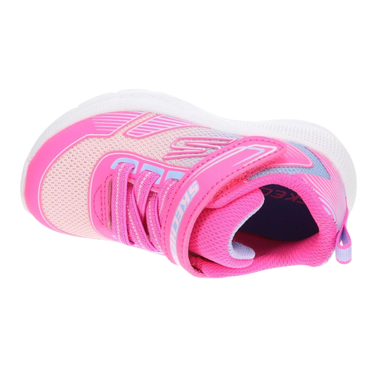 Pink and white sneaker with visible brand logo on a white background