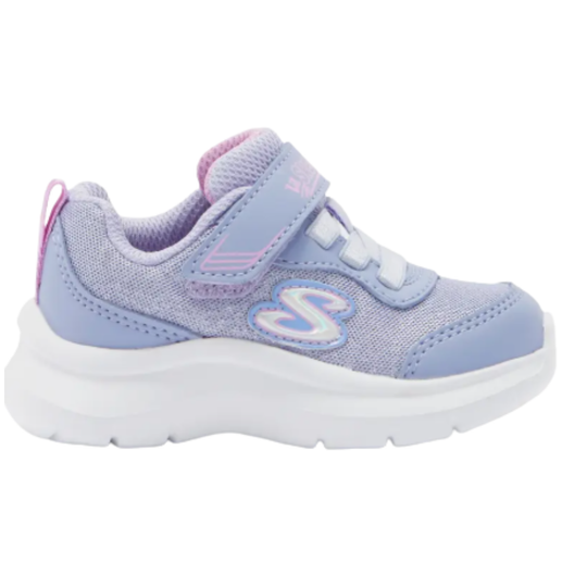 Purple children's sneaker with a white sole on a white background