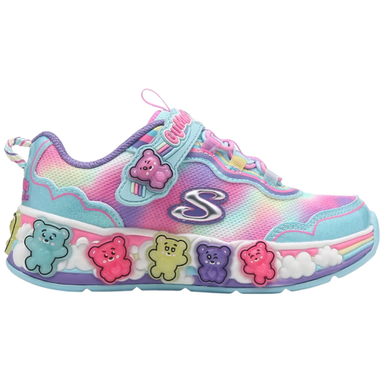 Colorful children's shoe with cartoon character design on a white background