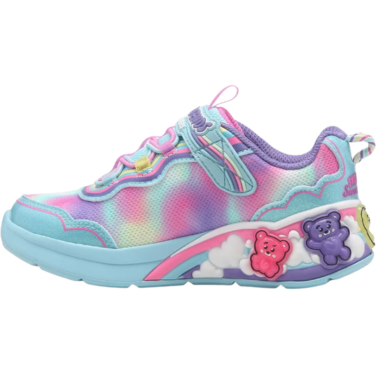 Colorful children's shoe with cartoon characters on a white background