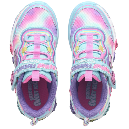 Pastel toddler sneakers with hook-and-loop straps and side tabs, shown from above