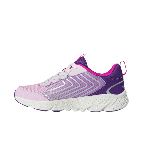 Purple and pink running shoe on a white background