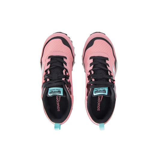 Pink and black athletic shoes with visible brand logo on a white background