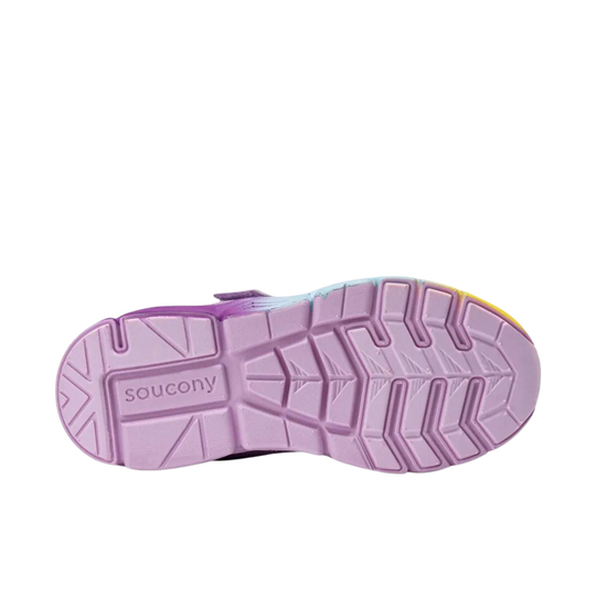 Lilac shoe sole with molded tread and Saucony branding