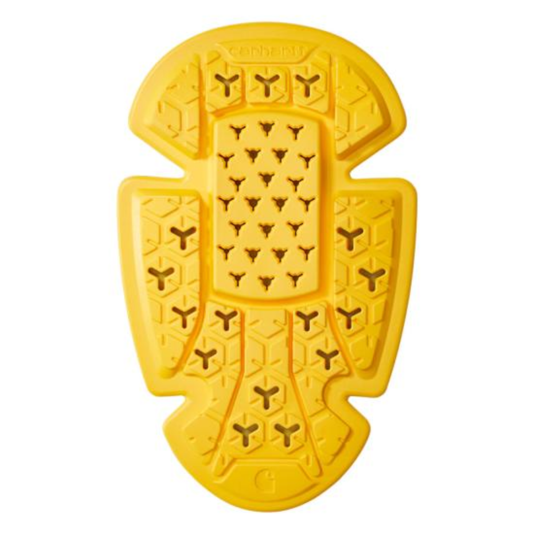 Yellow protective pad with honeycomb pattern on a white background