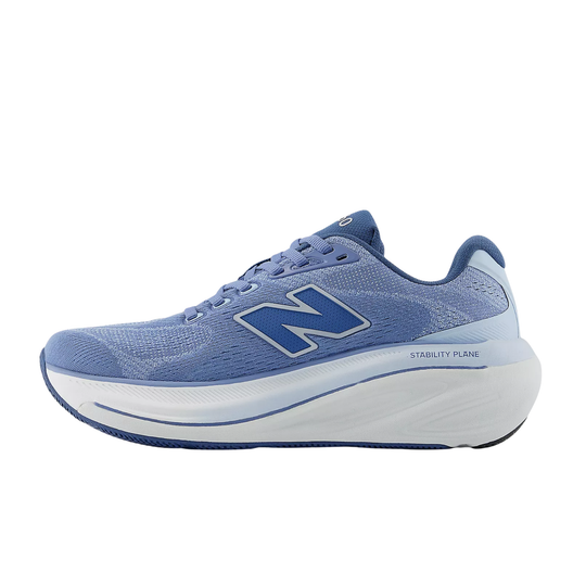 Blue running shoe with New Balance logo on a white background