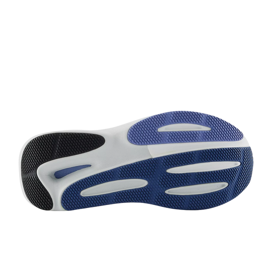 Blue and white sole of a shoe on a white background