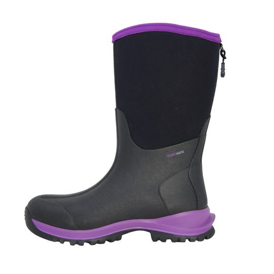 Black and purple boot on a white background