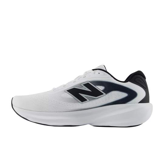White running shoe with black accents on a white background