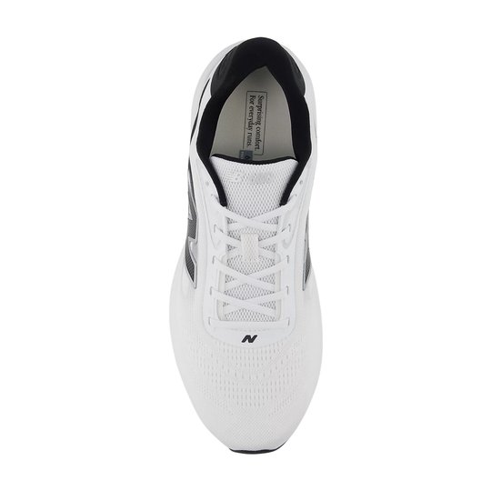 White athletic shoe with black accents on a white background