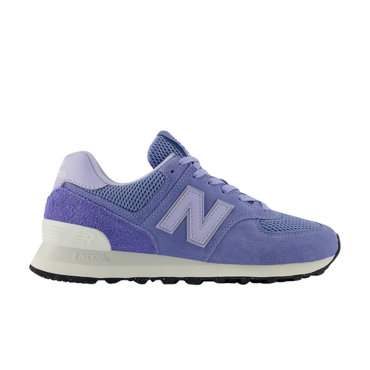 Lavender low-top sneaker with mesh panels, suede overlays, and a large side logo on a white background