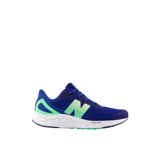 Blue and green running shoe on a white background