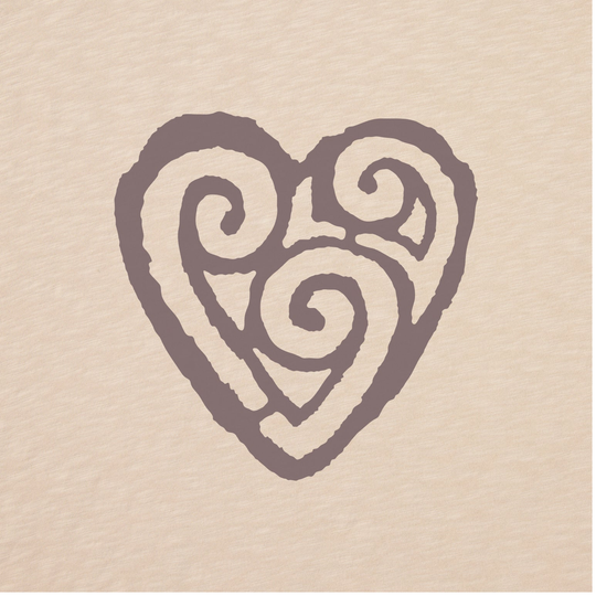 Decorative heart design with swirling patterns on a beige background