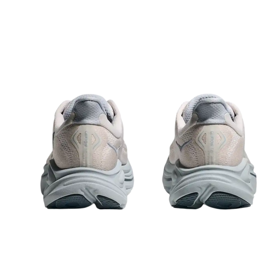 Grey and blue HOKA shoe on white background