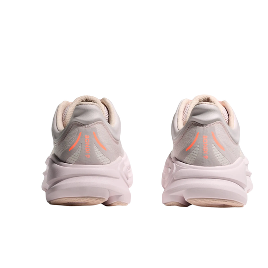 Back of heels Lilac and orange HOKA shoes