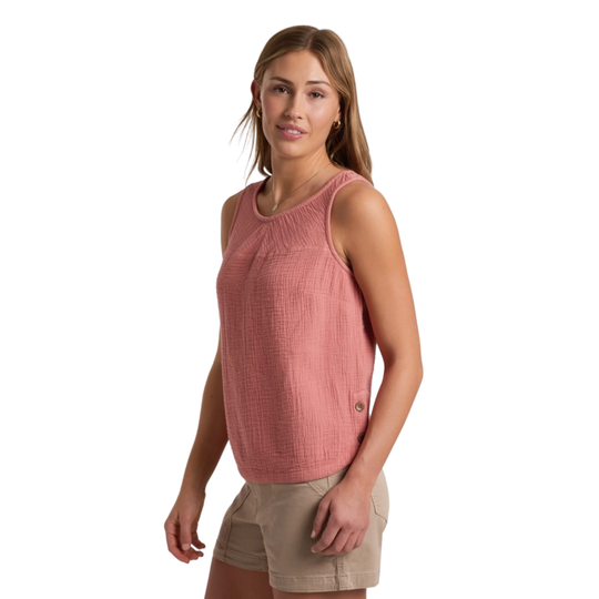 side view of coral pink tank top