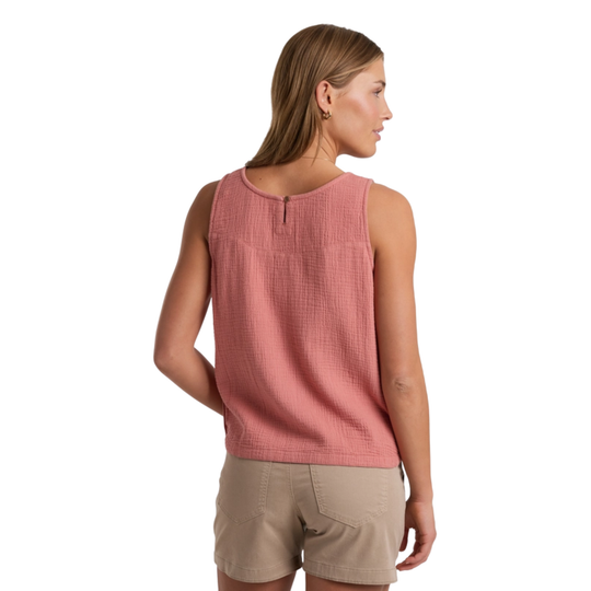 back view of coral pink tank top