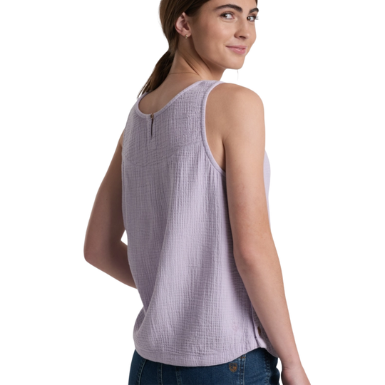 back of purple tank top