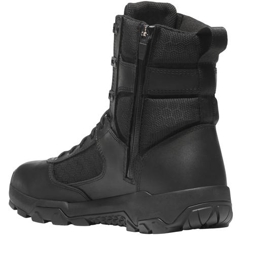 Black tactical boot with zipper on a white background