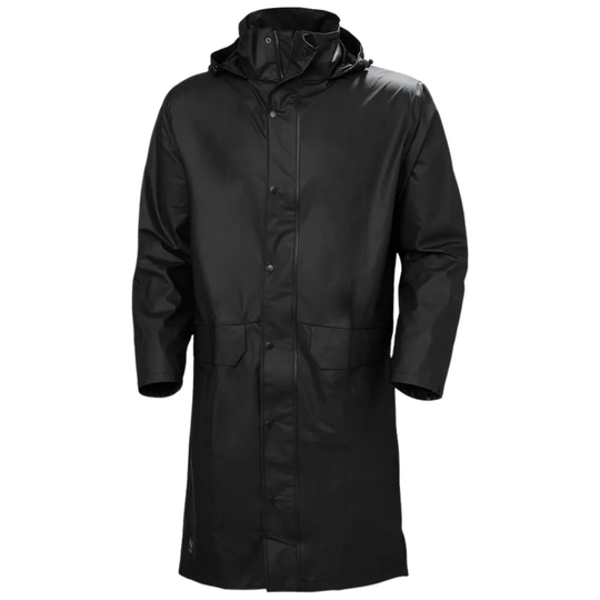 Black raincoat with a hood on a white background