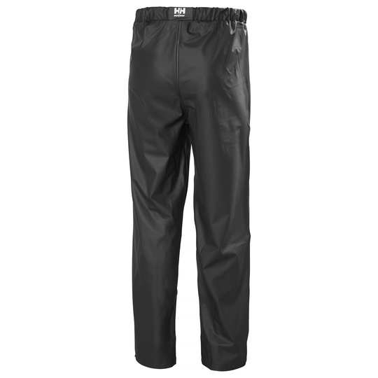 Black rain pants on a white background