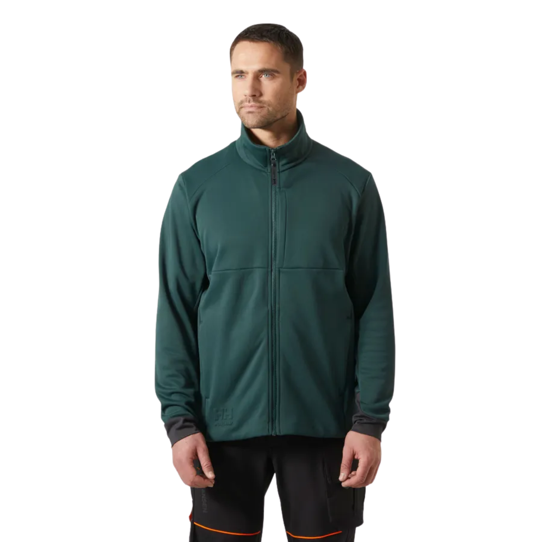 green zip up jacket