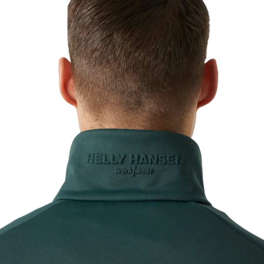 green jacket with collar stamped helly hansen logo 