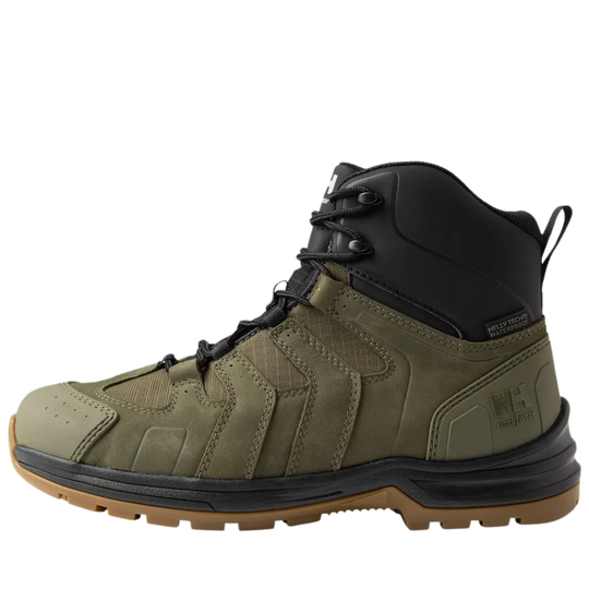 green work boot with HH logo on heel