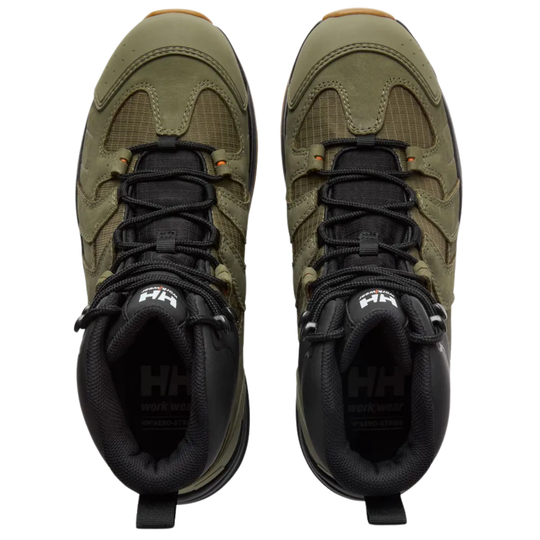 top view of green work boots