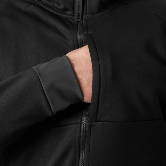 Black hooded jacket chest pocket