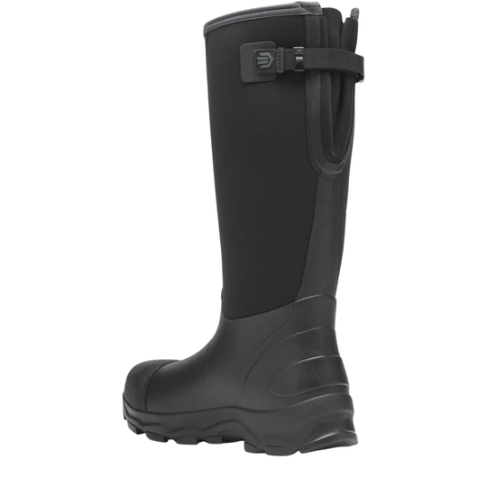 back of black steel toe work boot
