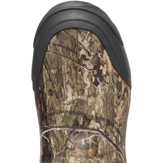 camo hunting boot top of toe with black rubber toe