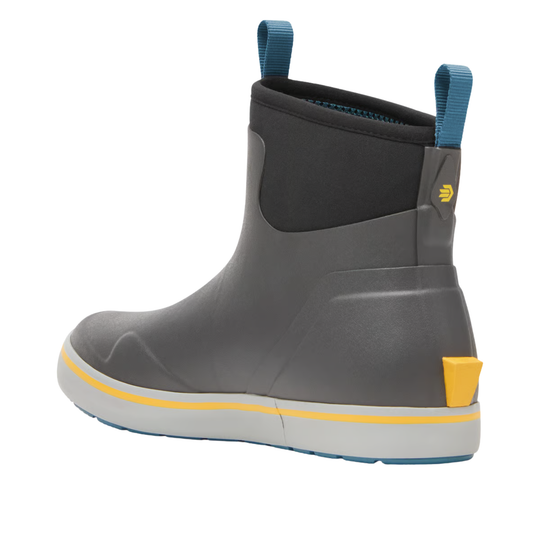 grey deck boot with blue tabs