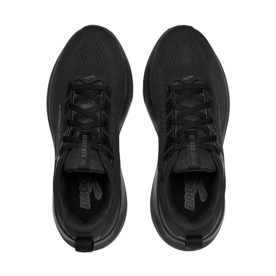 Black running shoes on a white background