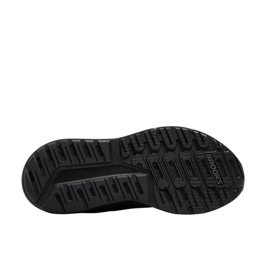 Black sole of a shoe with brand logo on a white background
