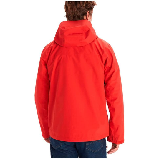 Person wearing a red jacket on a white background