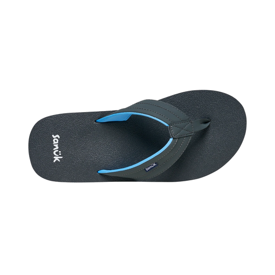 Black sandal with blue interior on a white background
