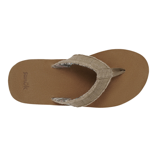 Brown sandal with a textured strap on a white background