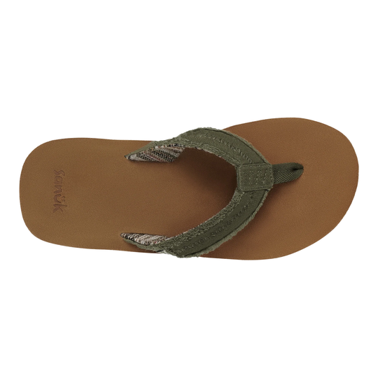 Brown sandal with green strap on a white background