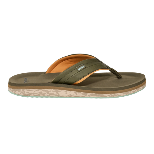 Green and brown sandal on a white background