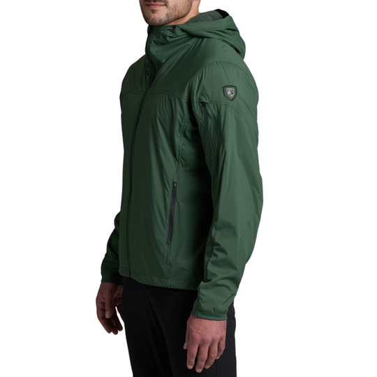 Green jacket with a brand logo on a white background