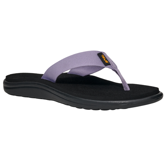 Purple sandal with a black sole on a white background