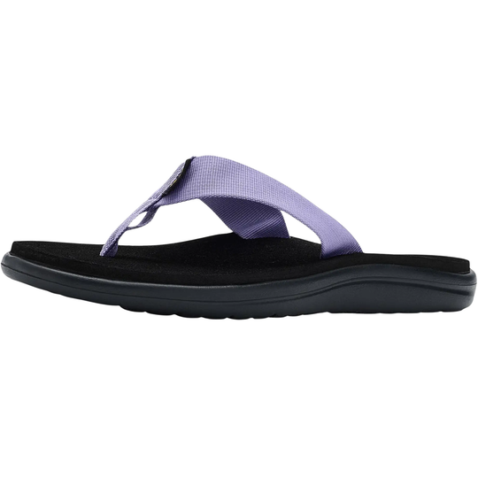 Purple sandal with a black sole on a white background
