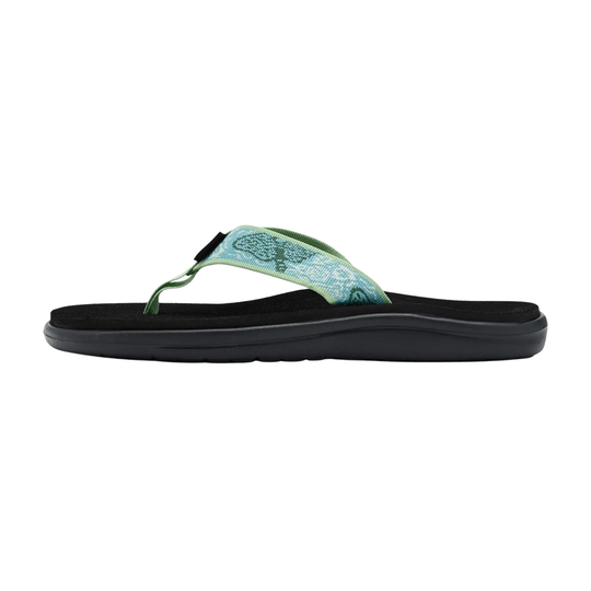 Green sandal with black sole on a white background