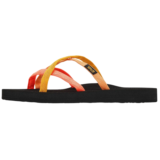 Black sandal with colorful straps on a white background