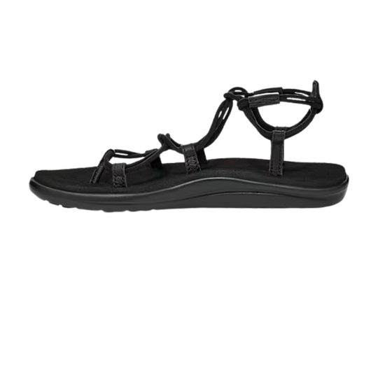 Black sandal with ankle straps on a white background
