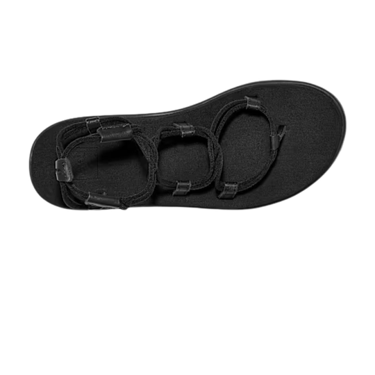 Black sandal with multiple straps on a white background