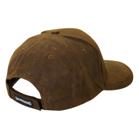 Brown cap with a visible brand logo on a white background