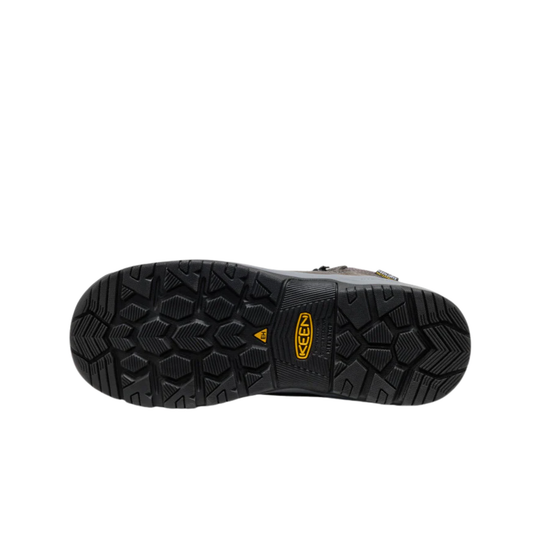 Black shoe sole with a brand logo on a white background