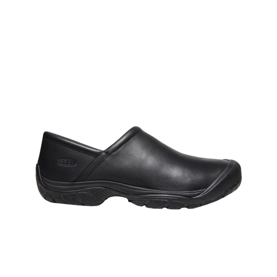 Black slip-on shoe on a white background
